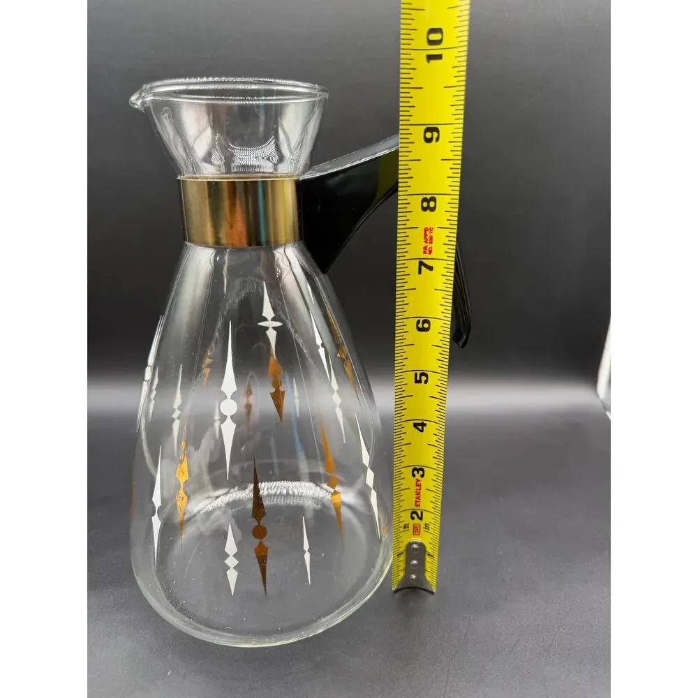 Vintage Pyrex 494 4 Cup Atomic Diamond Gold White Glass Coffee Carafe MCM USA